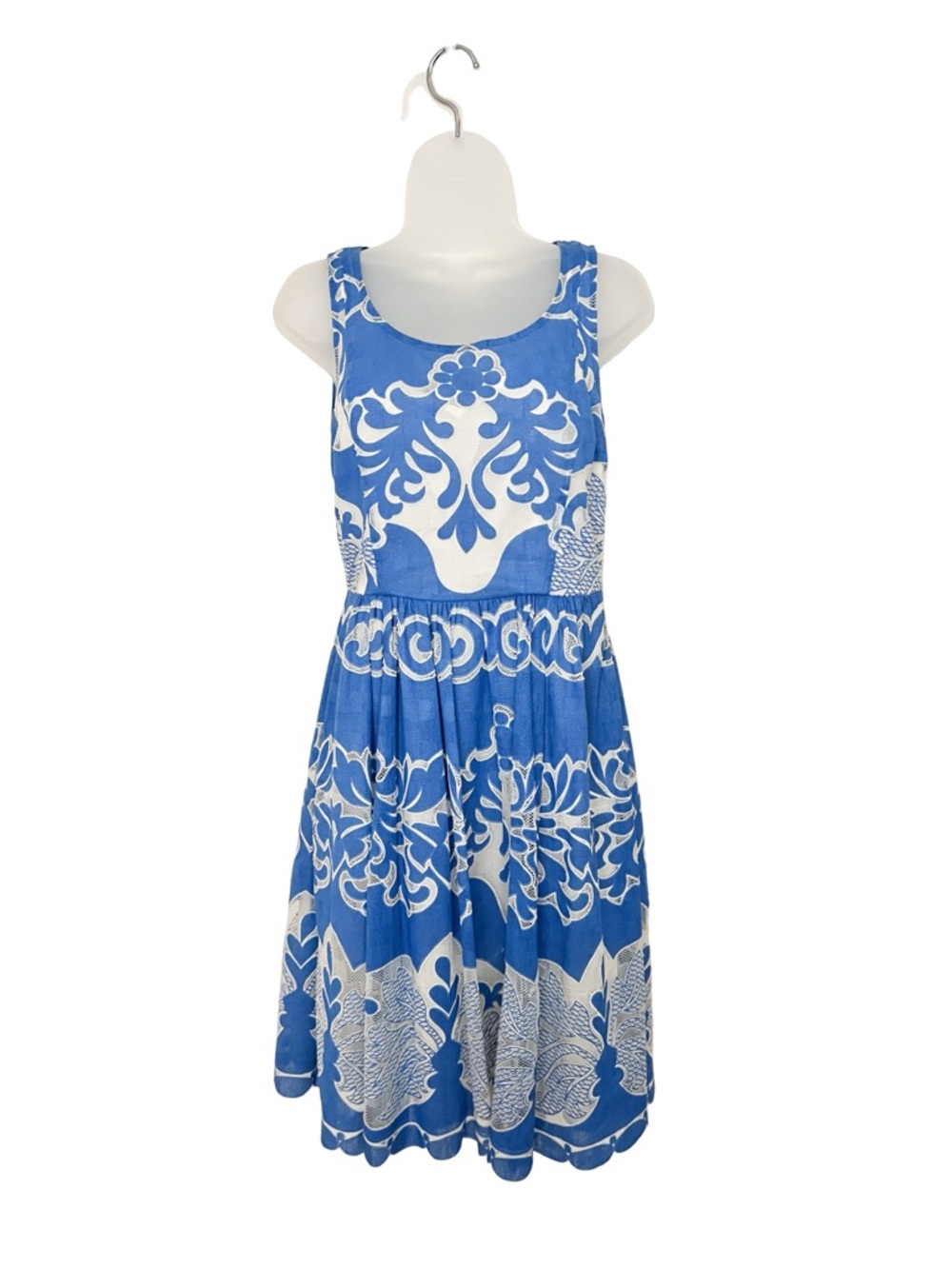 Anthropologie Plenty Dress by Tracy Reese Azure Lace Folklore White Blue
